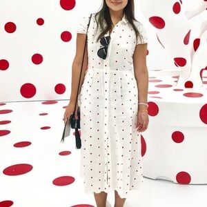 Reformation Linen Midi White Dress with Red Polka Dots
